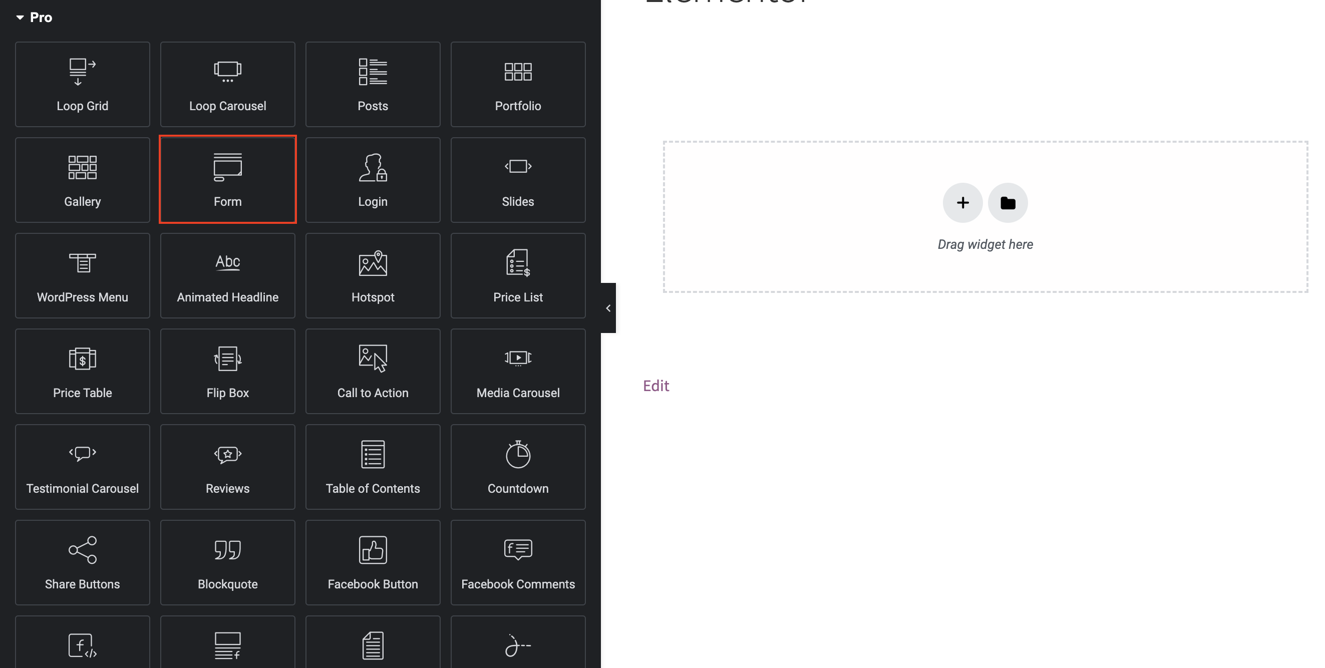 Elementor pro side navigation highlighting Form component