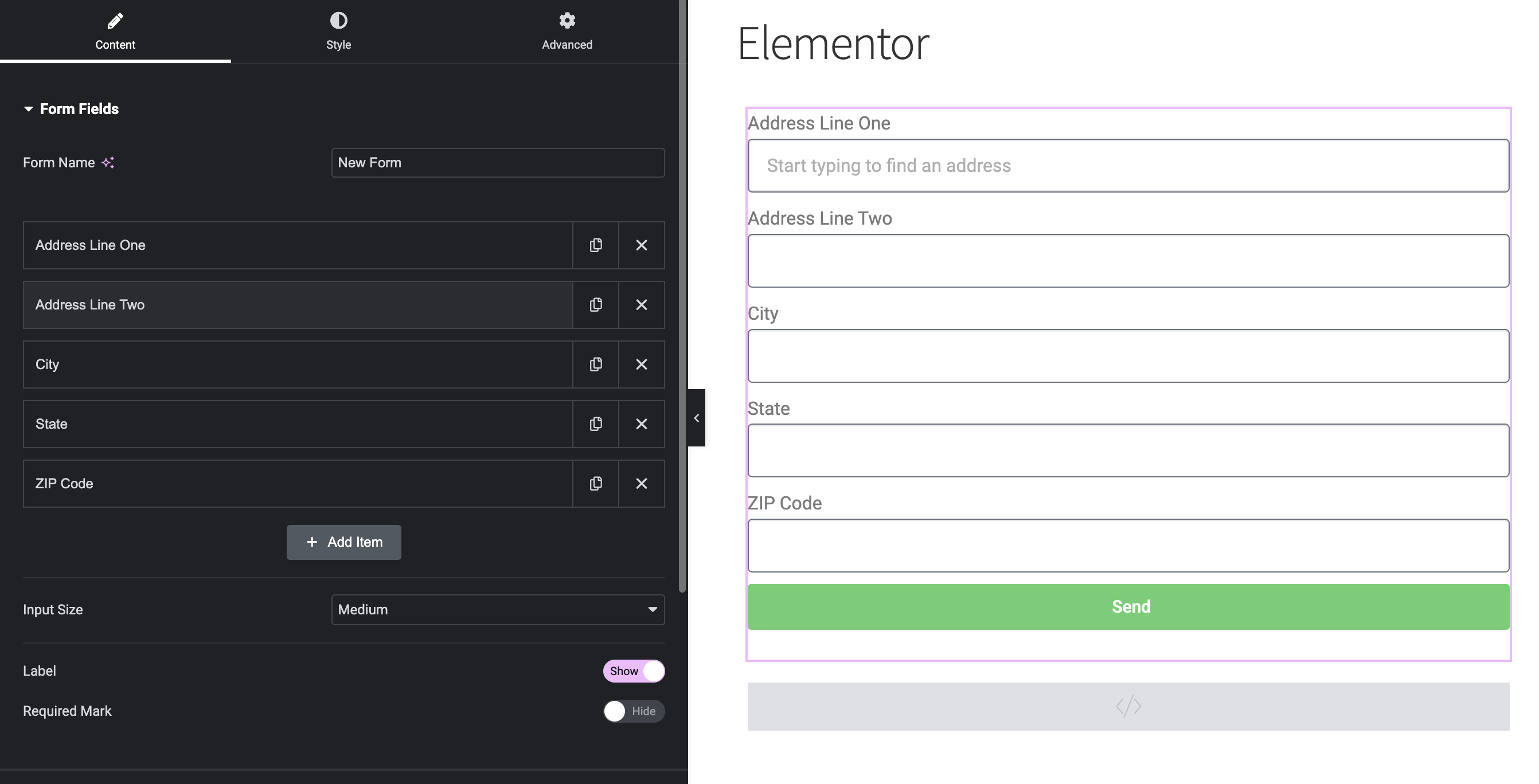 Create address fields-screenshot