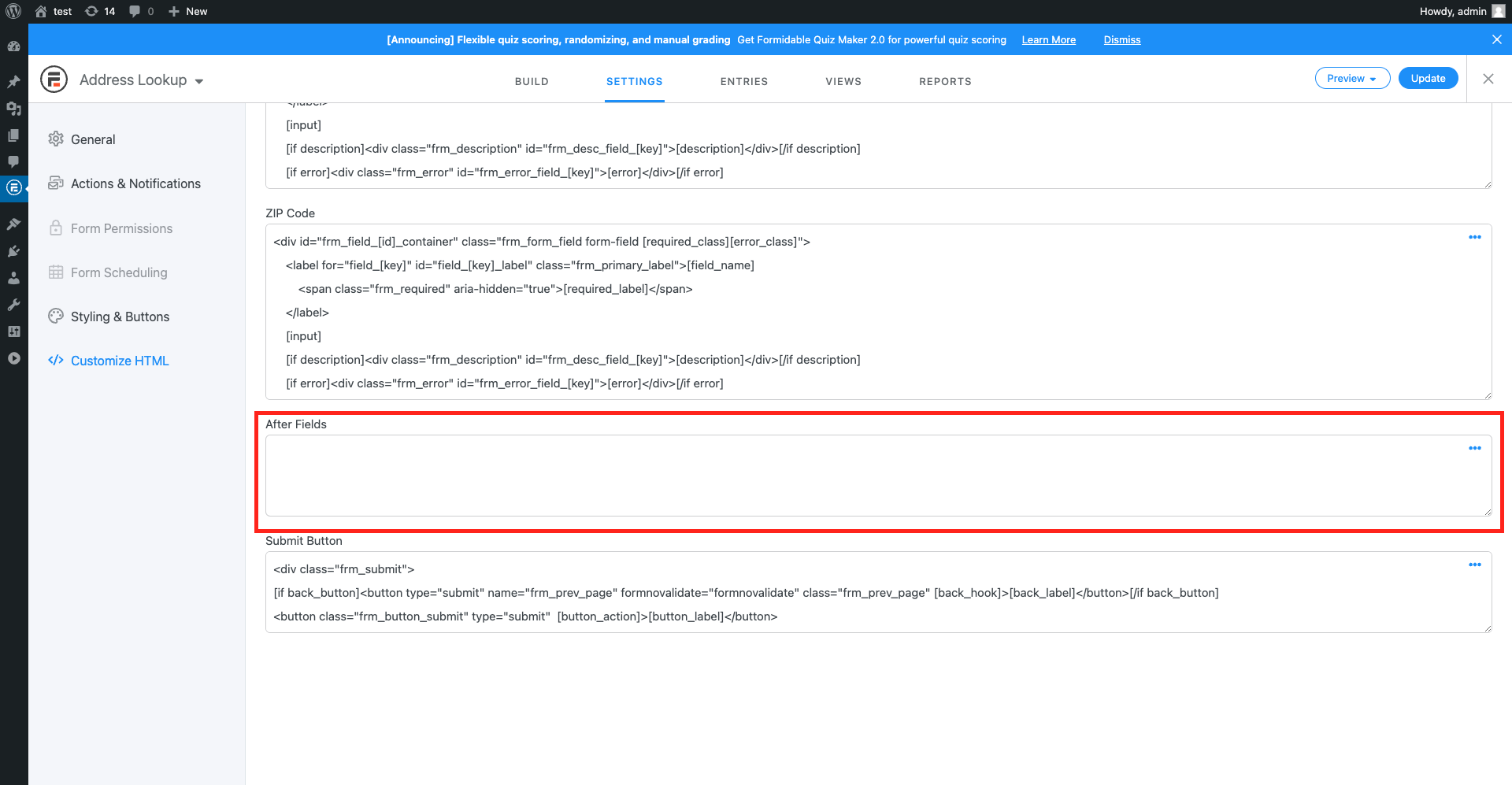 Formidable Address Lookup Configuration-screenshot