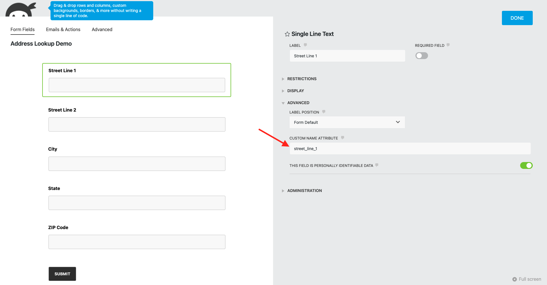 Add a custom name attribute-screenshot