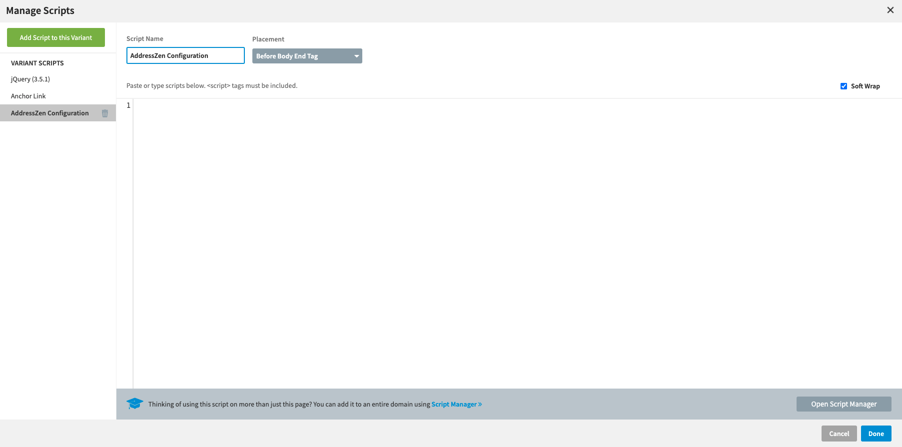 Adding the initialisation script-screenshot